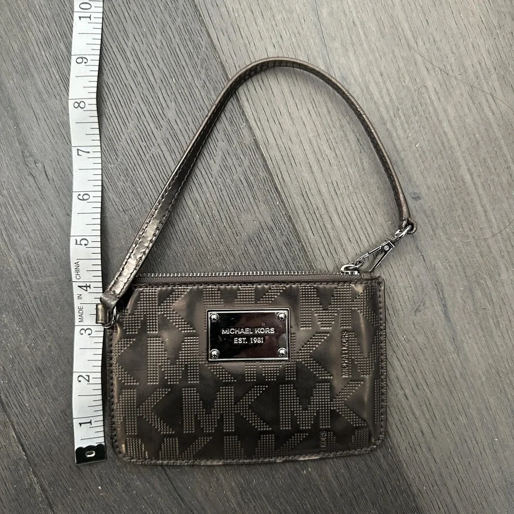 VTG Michael Kors Y2K Clutch Wristlet Bag Mini Bronze PVC MK Zip Detachable Strap